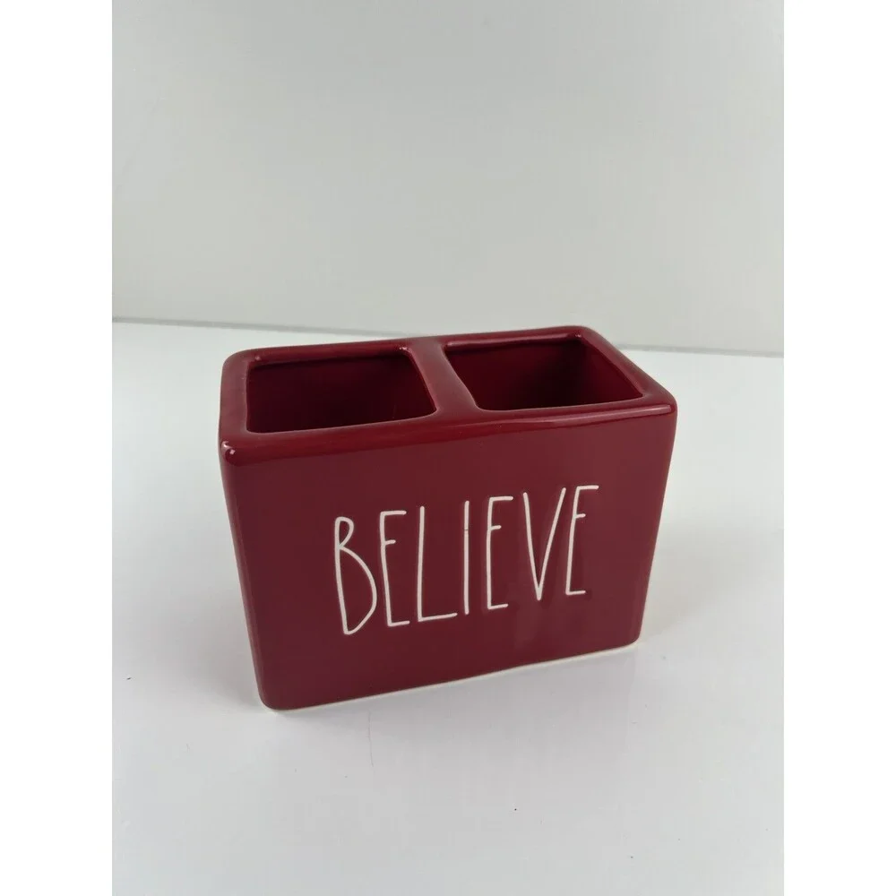 Rae Dunn “BELIEVE” Toothbrush Makeup Brush Divided Organization Holder
